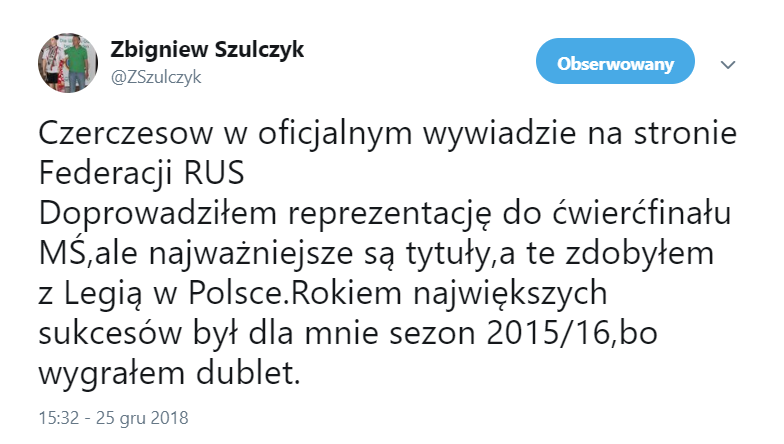 Zaskakujące słowa Czerczesowa na temat sukcesów